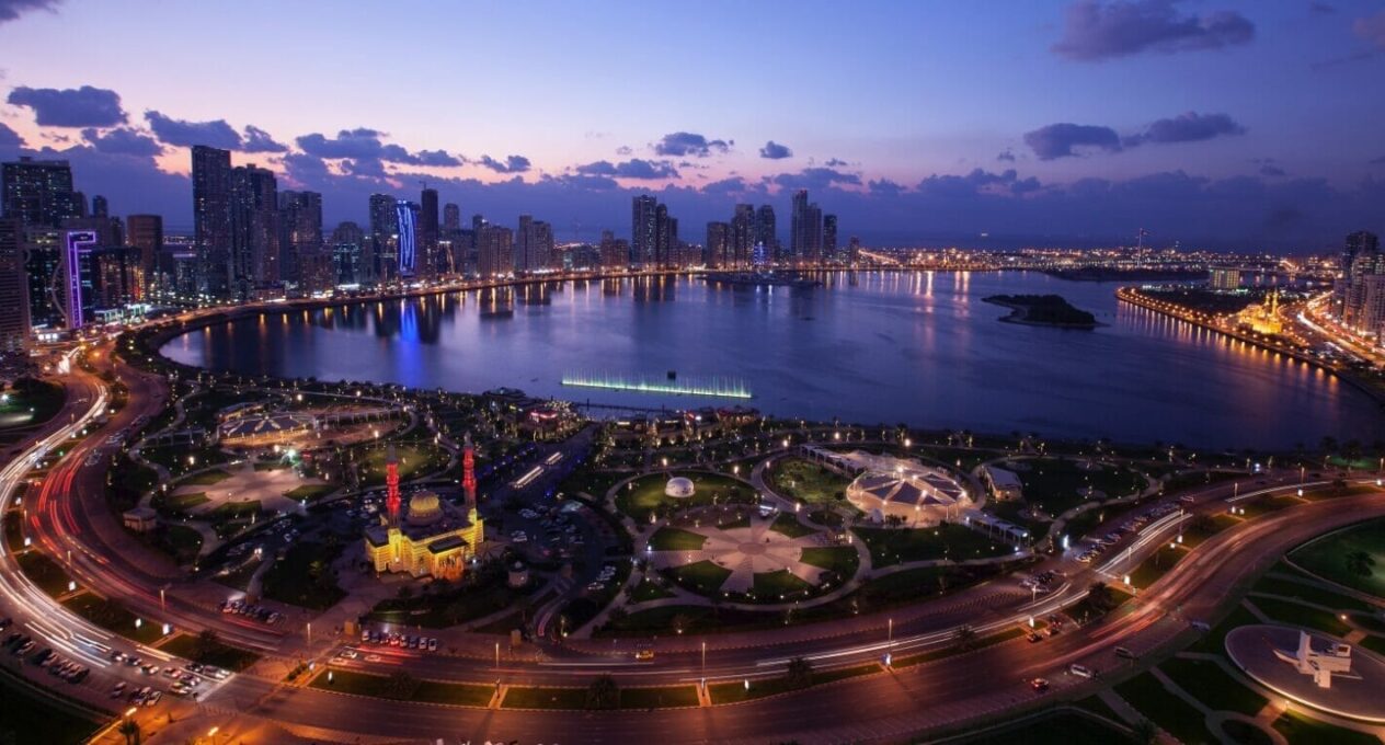 ALB Destination Night aerial view of Khalid Lagoon Sharjah. jpg e1690532464955