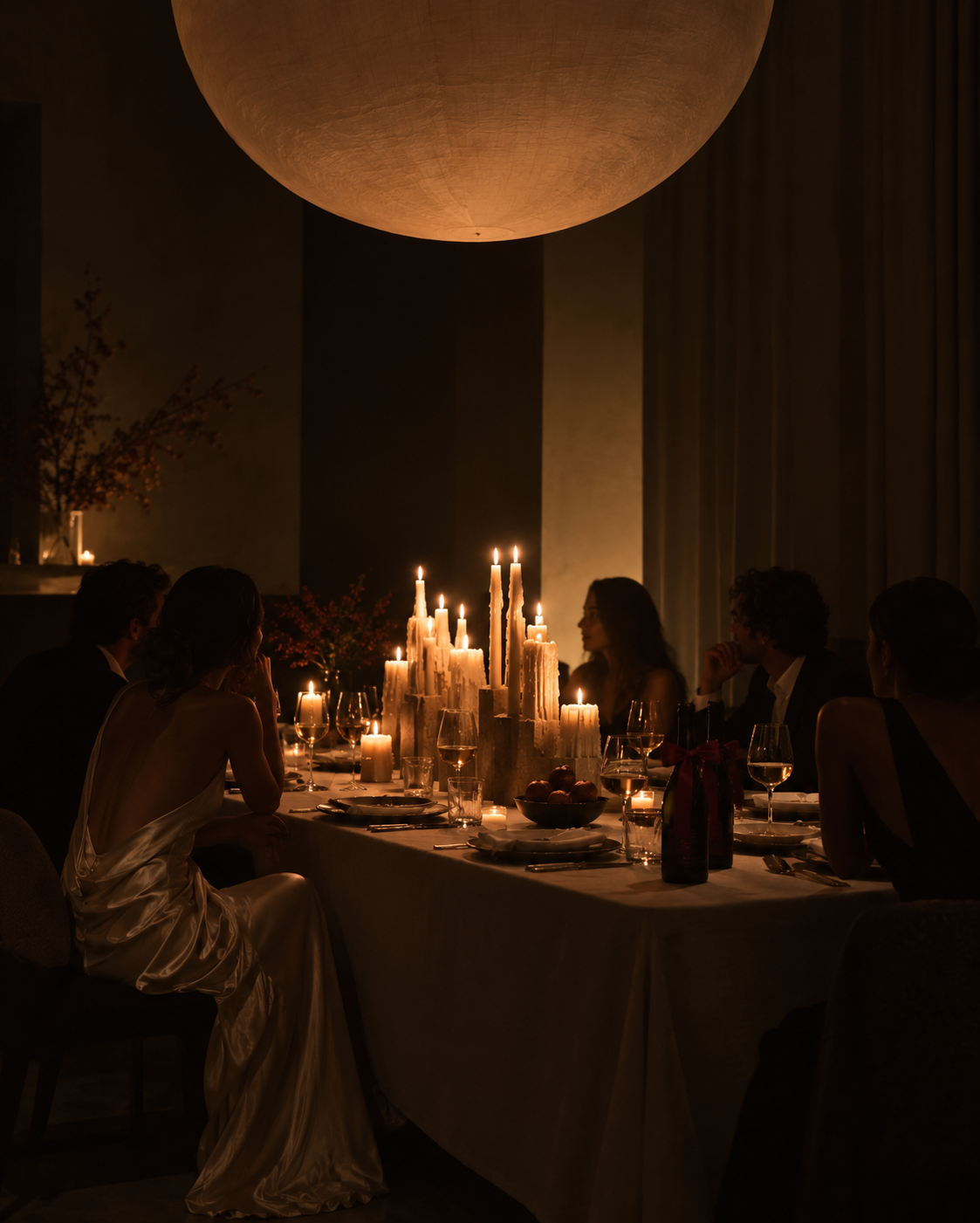 Candlelit Dinner Under a Pendant Light ()